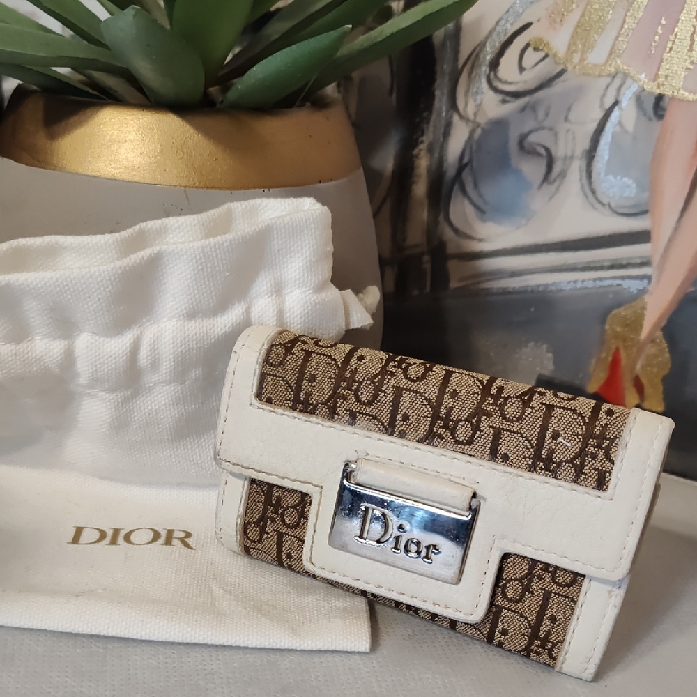Dior Monogram Key Rings And Dior Dust Bag. Used Some Wear. Authentic.